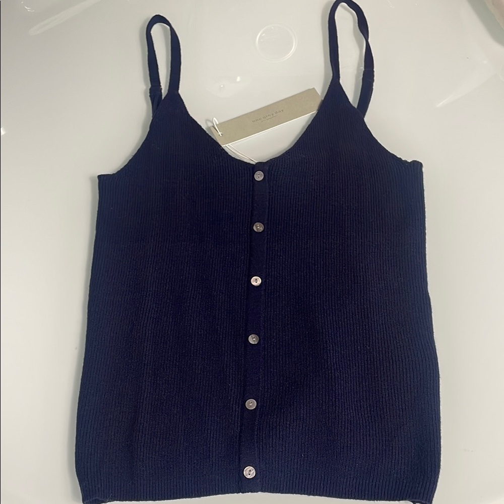 New One Grey Day Navy Cotton Tank Top Multiple Sizes